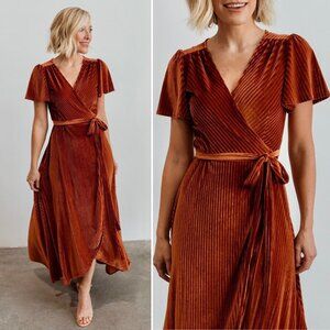 Andi Ribbed Velvet Wrap Dress - Baltic Born - Copper - Small